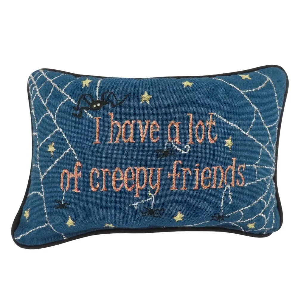 I Have A Lot Of Creepy Friends Cobweb Spider Halloween Spooky Accent Pillow